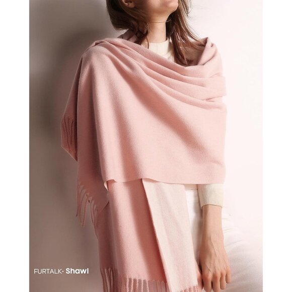 Women's Pink Pashmina Shawl Wraps Cashmere Feel Winter Scarf Soft Warm Blanket - Picture 2 of 6